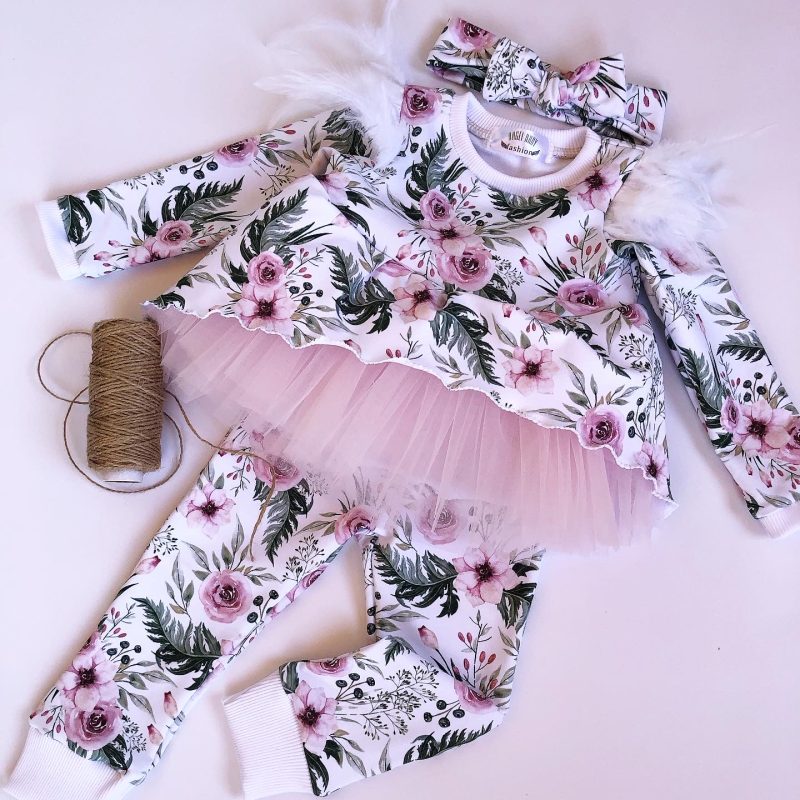 Conjuntos de invierno con estampado floral y tul para niña - Imagen 3