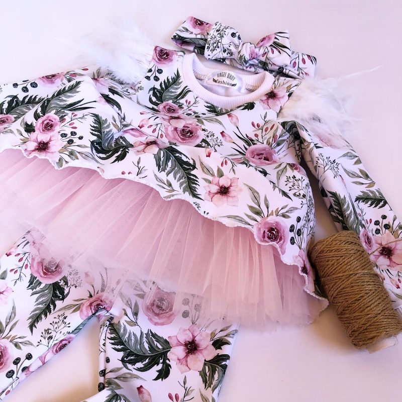 Conjuntos de invierno con estampado floral y tul para niña - Imagen 4