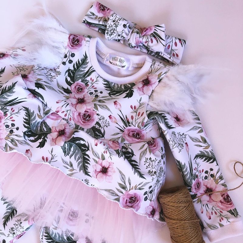 Conjuntos de invierno con estampado floral y tul para niña - Imagen 2